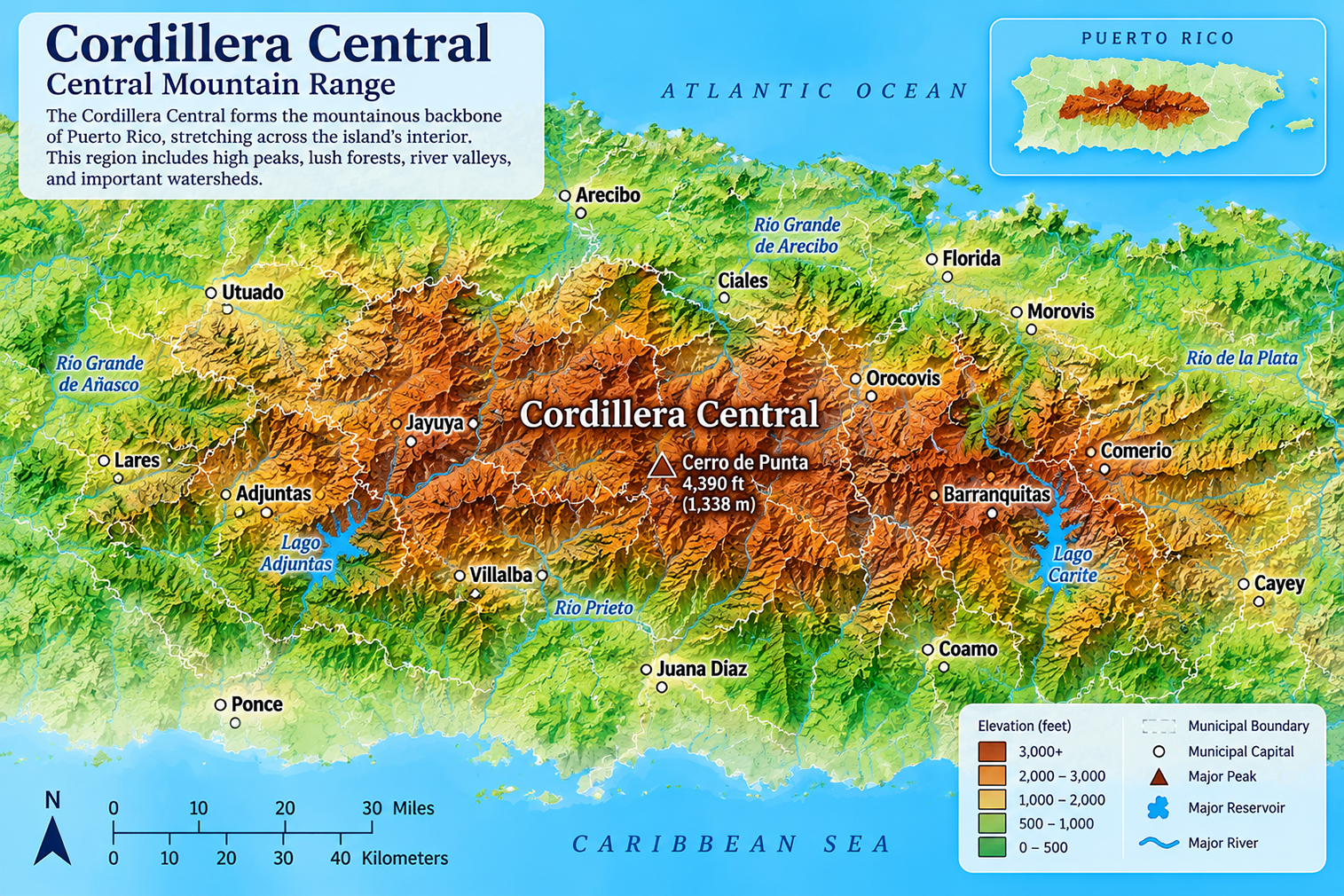Cordillera Central topological map
