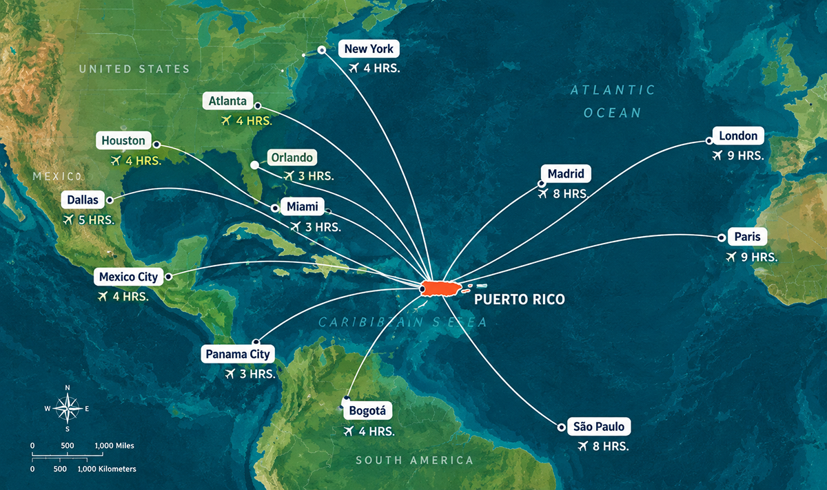 Puerto Rico Flight Routes Map