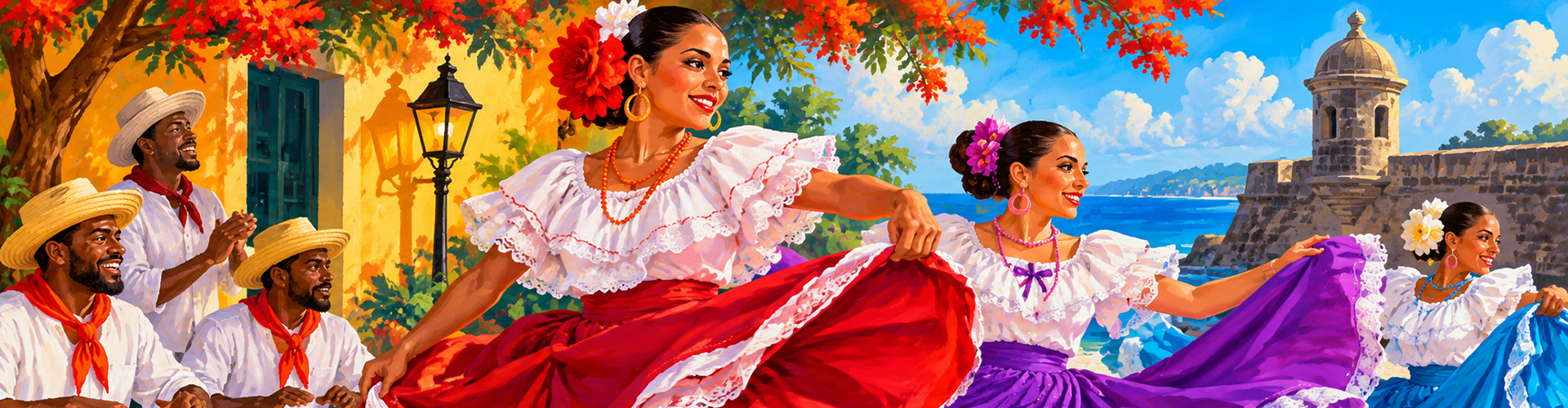 Bomba and Plena dances illustration