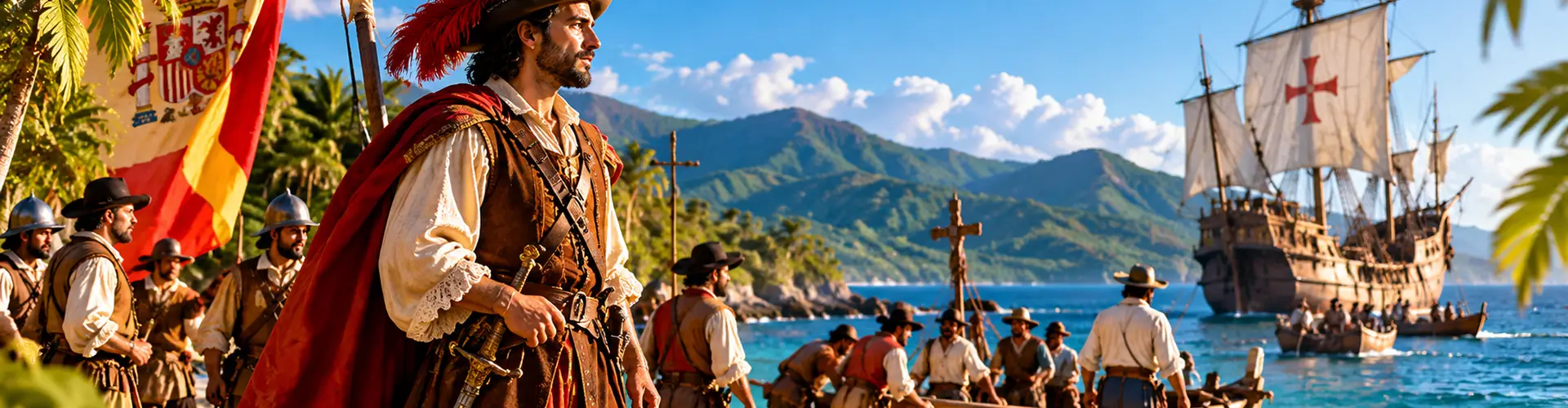 Spanish settlers arrived to coast illustration