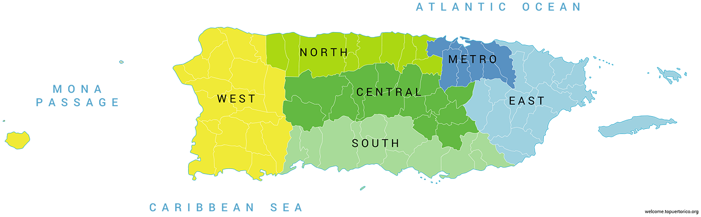 Puerto Rico regions map. 